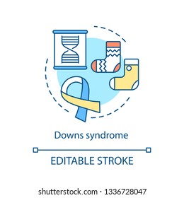 Down syndrome concept icon. Intellectual disability idea thin line illustration. Trisomy 21 genetic disorder vector isolated outline drawing. Child chromosome abnormality medical care. Editable stroke