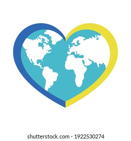 down syndrome day concept, earth planet with heart ribbon over white background, colorful design, vector illustration