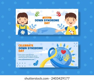 Down Syndrome Day Horizontal Banner Flat Cartoon Hand Drawn Templates Background Illustration