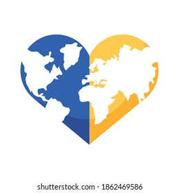 down syndrome earth with heart shape flat style icon vector illustration design