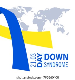 Down syndrome illustration, white background, big ribbon.