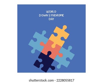 Síndrome de Down Jigsaw Se rompe. Conciencia del Día Mundial del Síndrome de Down. Ilustración vectorial de apoyo a niños con síndrome de Down