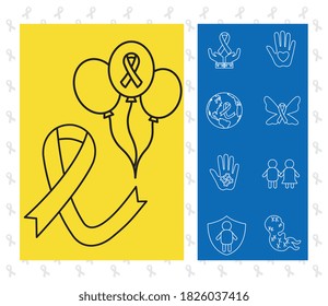 down syndrome line style icon set design, disability support and solidarity theme Vector illustration