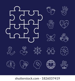 down syndrome line style set icons design, disability support and solidarity theme Vector illustration