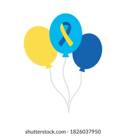 down syndrome ribbon in balloons flat style icon design, disability support and solidarity theme Vector illustration