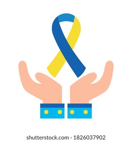 down syndrome ribbon over hands flat style icon design, disability support and solidarity theme Vector illustration