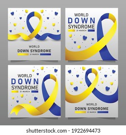 Afiche vectorial del Día Mundial del Síndrome de Down con cinta azul y amarilla. Afiche social 21 de marzo Día Mundial del Síndrome de Down.
