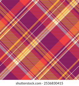 Down texture seamless check, greeting card tartan pattern textile. Tracery plaid vector fabric background in pink and orange colors palette.