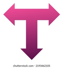 Down Three Way Arrow Icon Gradient Vector