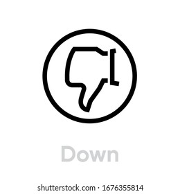 Down thumb up down icon. Editable line vector. Gesture palm with thumb down in a circle. Single pictogram.