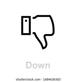 Icono de abajo arriba. Vector de línea editable. El dedo de la mano de la palma de elemento omitió el signo negativo. Pictograma único.