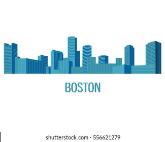 Down town American landscape with skyscrapers and high-rise buildings in flat style a vector.View of Boston from the riverIsolated on white background.