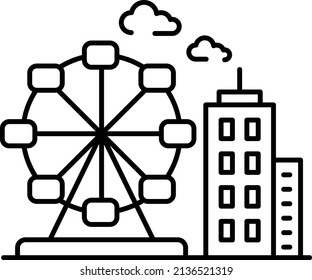 Down town with clouds Vector Icon Design, American culture and traditions Symbol, United States Social Sign, US Arts and literature Stock illustration, amusement park with high rise building Concept