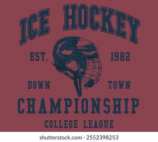 Down Town Ice Hockey Championship College slogan tee shirt para homens e mulheres