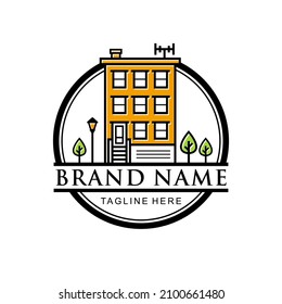 Down town, Main Street, Home, Building Logo Design Template Inspiration, Vector Illustration.