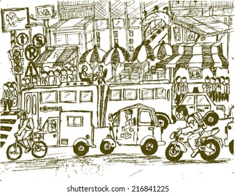 down town, sketch