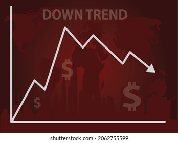 Down trend abstract background with world map silhouette, building and bunch of digital gray arrows pointing in the air showing rising feelings, growing, motivation, hope and more positive meaning.