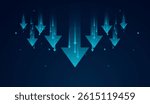 Down trend arrows ascend against a dark blue background, symbolizing progress, falling down, and rising momentum. vector illustration