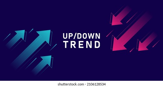 Up and down trend with arrows isolated on dark background. Stock exchange concept. Trader profit and loss. Vector illustration. - Shutterstock ID 2106128534