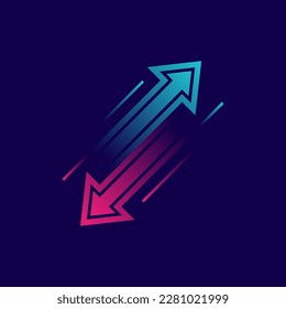 Up and down trend with arrows isolated on dark background. Two arrows with different directions up and down. Concept of stock exchange, trader profit and loss, rise and fall. Vector illustration.