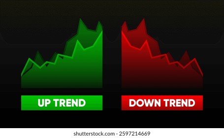 Up and Down trend with arrows. Stock exchange concept. Trader profit and loss. Arrows symbolizing growth or fall. Vector illustration.