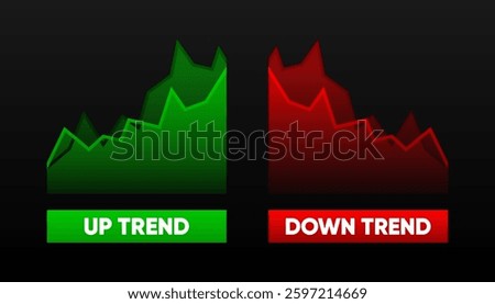 Up and Down trend with arrows. Stock exchange concept. Trader profit and loss. Arrows symbolizing growth or fall. Vector illustration.