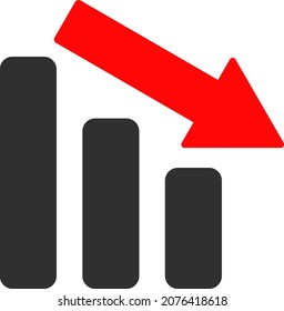 Icono de gráfico de barra de tendencia descendente con estilo plano. Icono de gráfico de barra de tendencia descendente vectorial aislado en un fondo blanco.