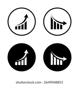 Up and down trend chart icon in black circle. Business growth and decline symbol