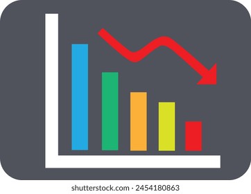 Down trend chart icon logo design vector template. Graph trending downwards icon. Graph trending downwards, Arrow pointing down on graph, Vector illustration