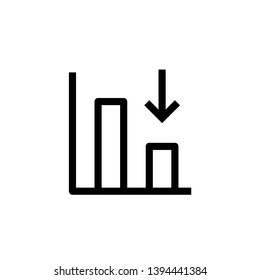 down trend degenerate bar chart icon design with falling down arrow symbol. simple clean line art professional business management concept vector illustration design.