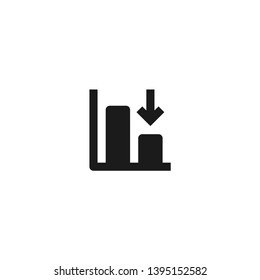 down trend degenerate bar chart icon design with falling down arrow symbol. simple clean professional business management concept vector illustration design.