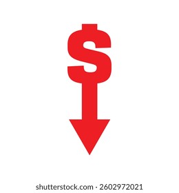 Down trend dollar icon isolated on white background. sign. symbol. logo. trend. trading market