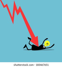 Down trend graph attacking a businessman, Business concept.