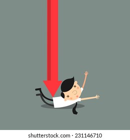 Down trend graph attacking a businessman, Business concept,vector,illustrator.