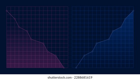 Tendencia de arriba y abajo con gráfico aislado en el fondo oscuro. Gráfico que baja y sube. Concepto de bolsa. Ganancias y pérdidas de los comerciantes. Ilustración vectorial.