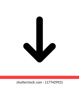 Down vector icon, under symbol. Simple, flat design for web or mobile app