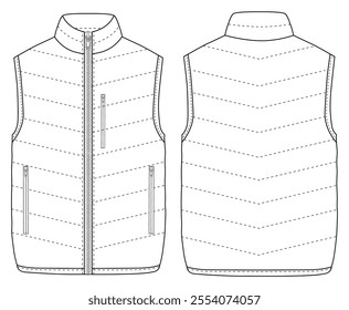 down vest jacket Vector illustration Front and back views