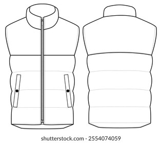 down vest jacket Vector illustration Front and back views