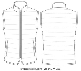 down vest jacket Vector illustration Front and back views