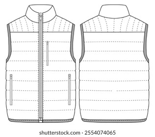 down vest jacket Vector illustration Front and back views