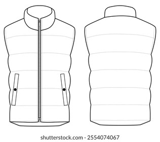 down vest jacket Vector illustration Front and back views