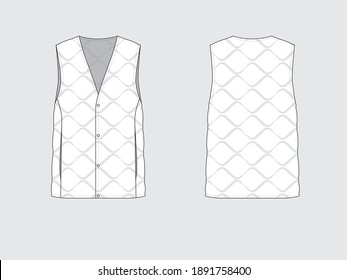 down v-neck vest, front and back, drawing flat sketches with vector illustration by sweettears