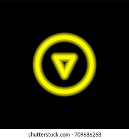 Down yellow glowing neon ui ux icon. Glowing sign logo vector