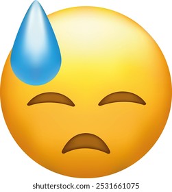 Emoji de bajón con sudor frío. Cara amarilla triste, emoticono con los ojos cerrados