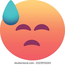 Cara abatida con icono de emoji de sudor. Colores de moda, elemento popular que expresa sentimientos de decepción y fatiga, utilizado con frecuencia en las redes sociales. Emoticon, elemento aislado.