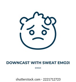 Downcast with sweat emoji icon. Linear vector illustration from emoji collection. Outline downcast with sweat emoji icon vector. Thin line symbol for use on web and mobile apps, logo, print media.