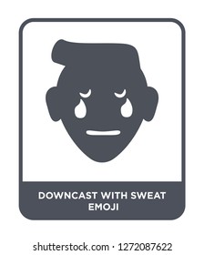 downcast with sweat emoji icon vector on white background, downcast with sweat emoji trendy filled icons from Emoji collection, downcast with sweat emoji simple element illustration