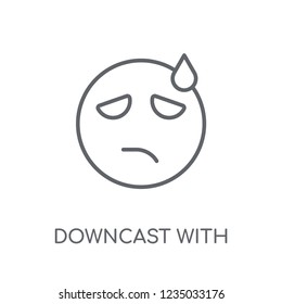 Downcast With Sweat emoji linear icon. Modern outline Downcast With Sweat emoji logo concept on white background from Emoji collection. Suitable for use on web apps, mobile apps and print media.