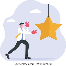 Downgrade credit rating, decrease reputation, trust or score drop, negative feedback, loss credit score or reduction concept, businessman hit star.

