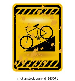 Downhill bicycle sign isolated over white